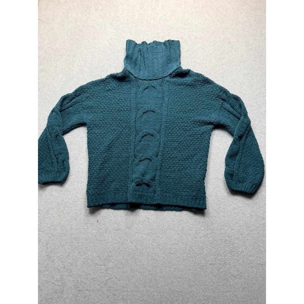 Seven7 Mens Chenille Cable Knit Turtleneck Sweater Teal Blue Green Medium NEW